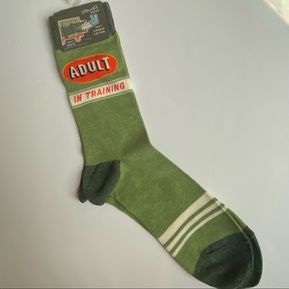 Men’s crew socks from Blue Q in size Men’s 7-12 “Adult in Training” NWT New - Picture 2 of 9